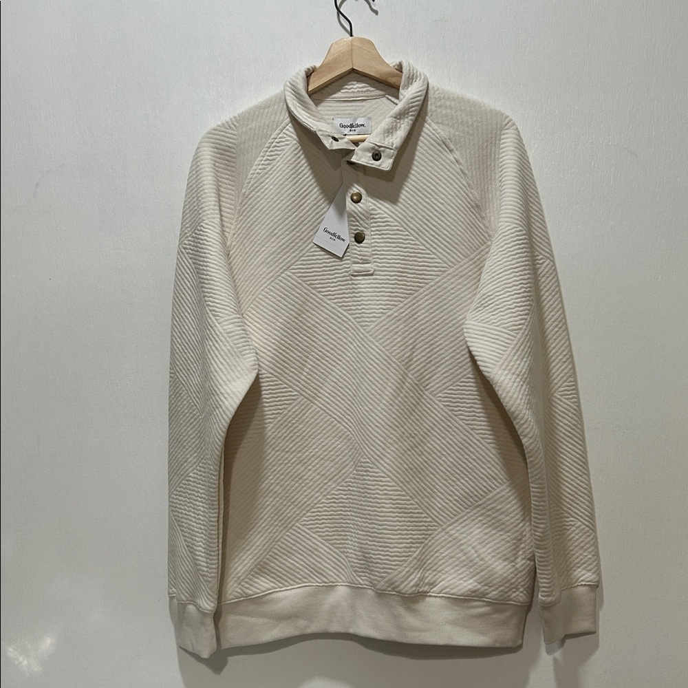 GOODIELLOW MENS IVORY 1/4 SNAPS PULLOVER SWEATSHIRT Sz SMALL NEW